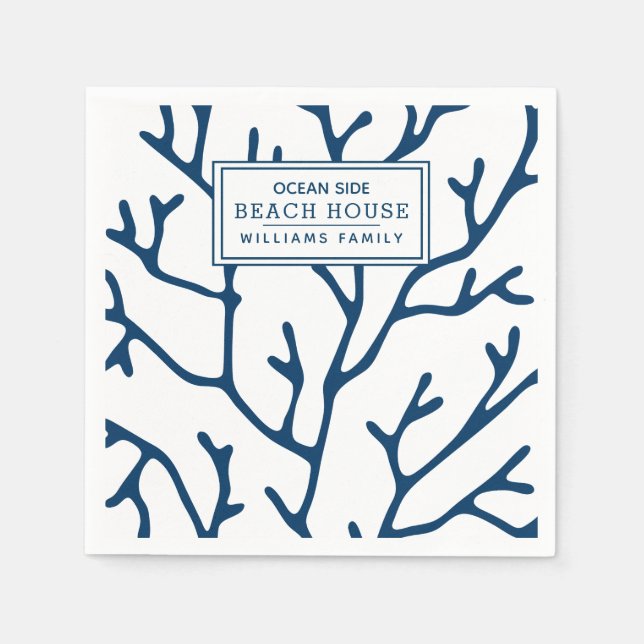 Personlig Blue Coral Mönster - Beach House Pappersservett (Framsidan)