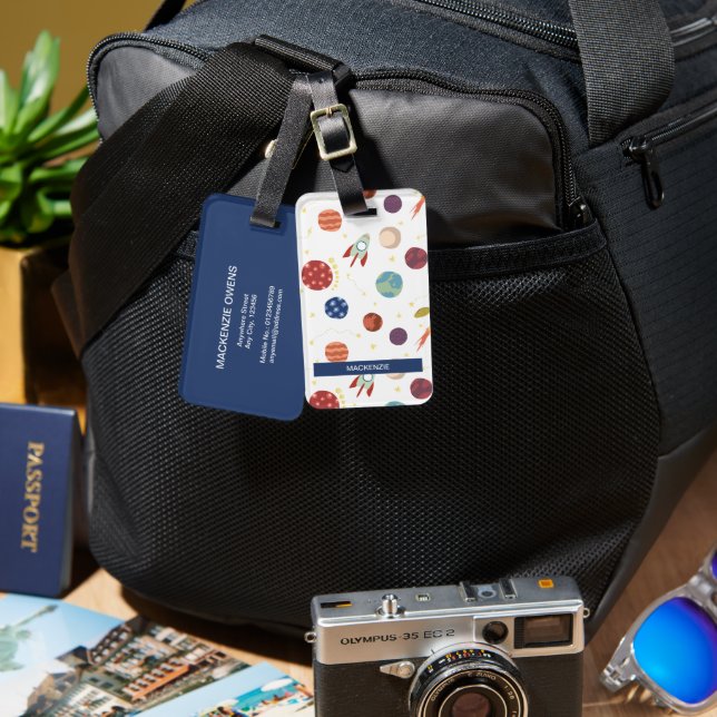 Personlig Blue Cosmic Luggage Tag Bagagebricka (Fram & Baksida)