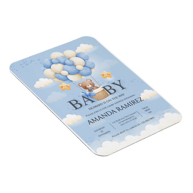 Personlig Blue & Cream Elephant Baby Shower Magnet (Högersidan)