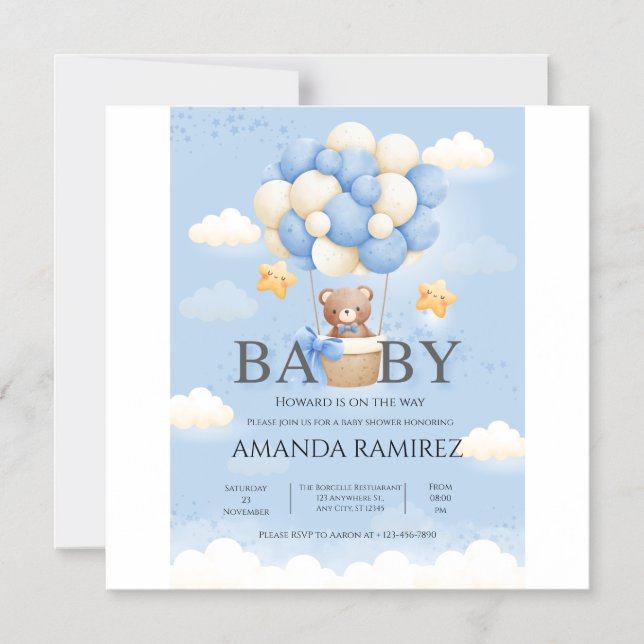 Personlig Blue & Cream Elephant Baby Shower Magnetisk Inbjudningskort (Framsida)