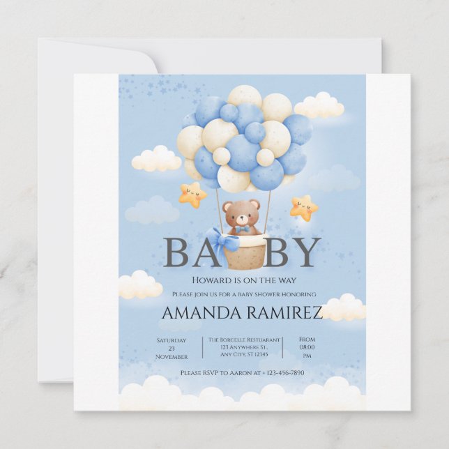 Personlig Blue & Cream Elephant Baby Shower Spara Datumet (Framsida)
