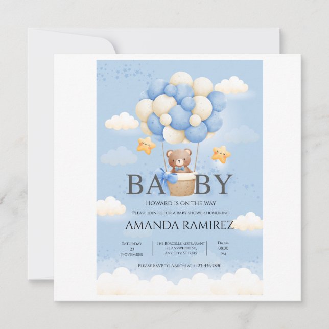 Personlig Blue & Cream Elephant Baby Shower Tack Kort (Framsida)