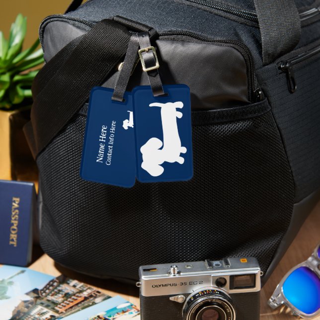 Personlig Blue Dachshund-Thees Luggage Tag Bagagebricka (Fram & Baksida)