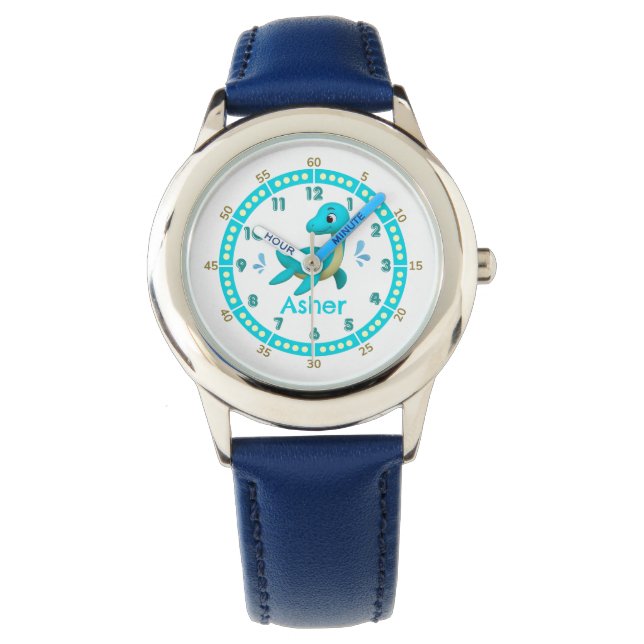 Personlig Blue Dinosaur Time Teaching Design Armbandsur (Framsida)