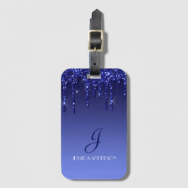 Personlig Blue - Dripping Glitter Luggage Tag Bagagebricka