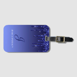Personlig Blue - Dripping Glitter Luggage Tag Bagagebricka