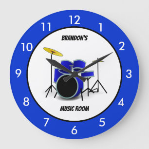 Personlig Blue Drum Set Music Large Clock Stor Klocka