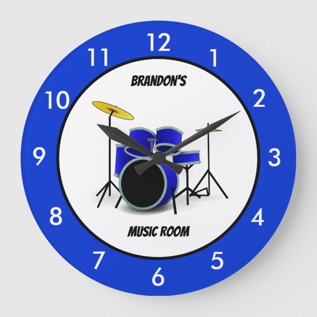 Personlig Blue Drum Set Music Large Clock Stor Klocka (Framsida)