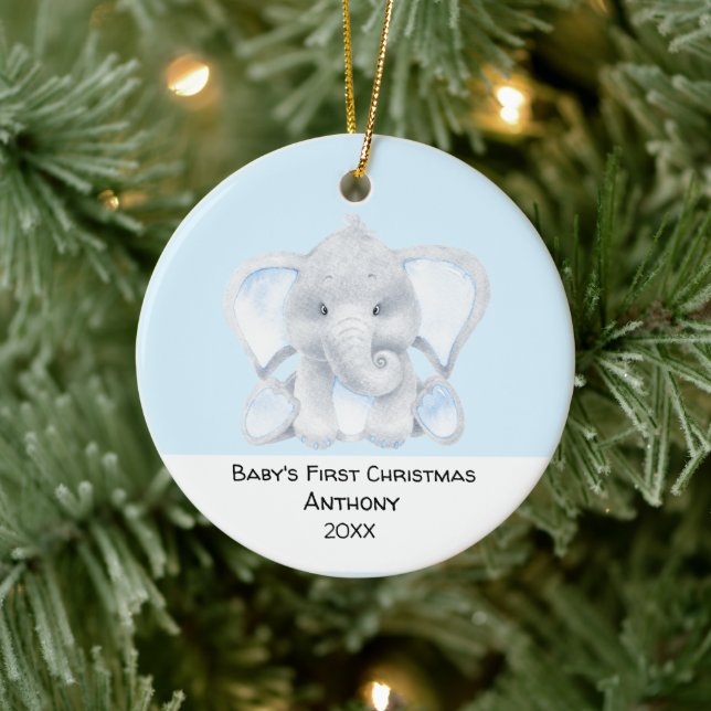 Personlig Blue Elephant Babys Första jul Julgransprydnad Keramik (Träd)
