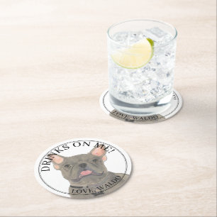 Personlig Blue Frenchie Fransk Bulldog Bröllop Underlägg Papper Rund