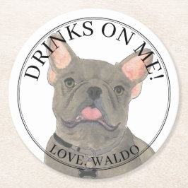 Personlig Blue Frenchie Fransk Bulldog Bröllop Underlägg Papper Rund