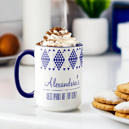 Personlig Blue Geometric Triangles Mugg