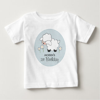 Personlig Blue Gingham Lamb födelsedag Tee Shirt