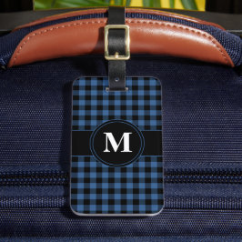 Personlig Blue Gingham Monogram Bagagebricka