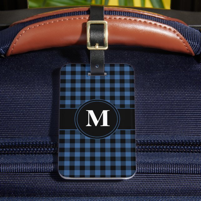 Personlig Blue Gingham Monogram Bagagebricka (Framsida Insitu 2)