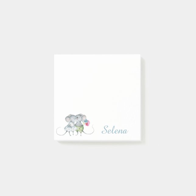 Personlig Blue Girl Boy Mouse Flower Post-it Block (Framsida)