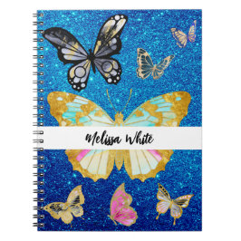 Personlig Blue Glitter Butterfly Anteckningsbok