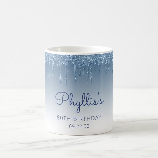 Personlig Blue Glitter Drip 80:e födelsedagen Kaffemugg (Center)