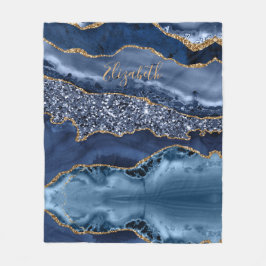 Personlig Blue Gold Glitter Agate Marble Trendig Fleecefilt