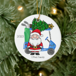 Personlig Blue Golf Cart Santa Julgran Julgransprydnad Keramik