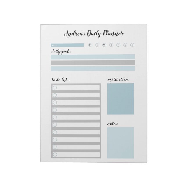 Personlig Blue Grått Daily Planner Anteckningsblock (Roterad)