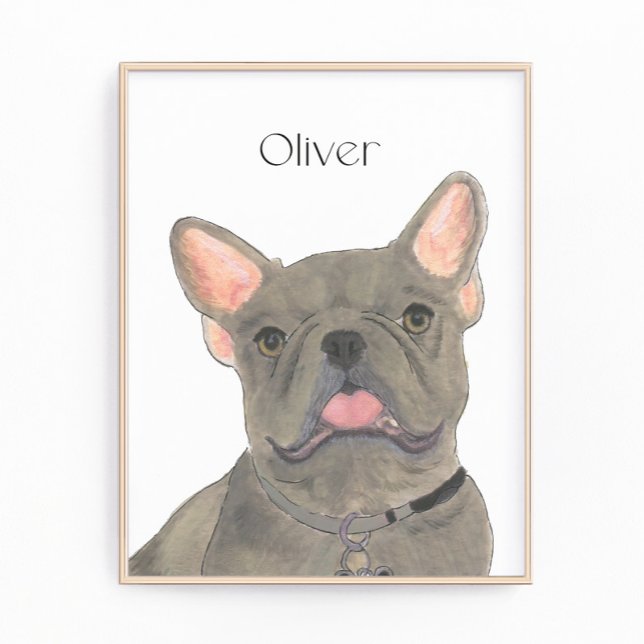 Personlig Blue Grått Frenchie Fransk Bulldog Art Fototryck (Skapare uppladdad)