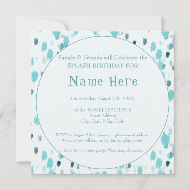 Personlig Blue & Grått Roligt Big Stänk Birthday Inbjudningar (Framsida)