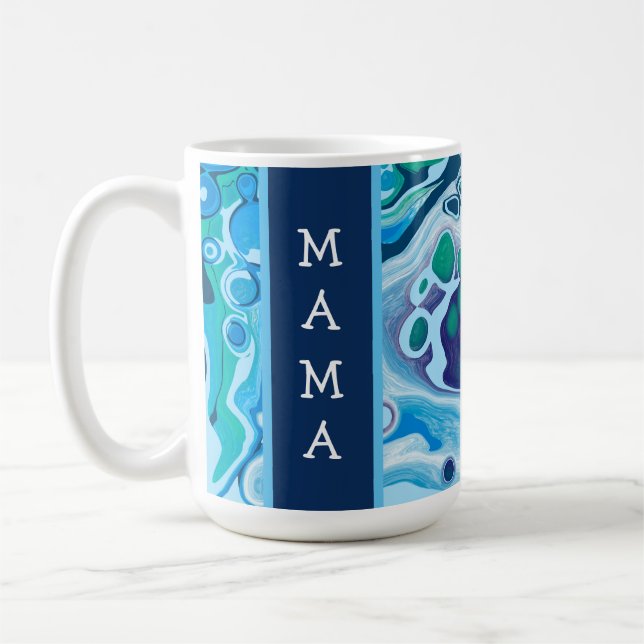 Personlig Blue Grönt Digital Marble Art Kaffemugg (Vänster)