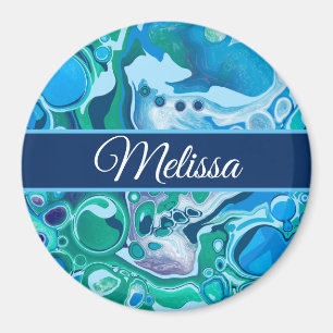 Personlig Blue Grönt Digital Marble Fluid Art Magnet