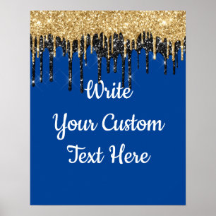 Personlig Blue Guld Glitter Birthday Photo Prop Poster