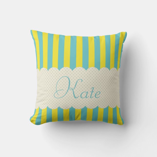 Personlig Blue Gult Rand Polka dots Design Kudde (Framsida)