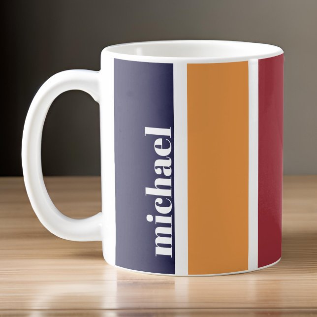 Personlig Blue Gult Red Stripe Kaffemugg (Personalized Blue Yellow Red Striped Coffee Mug)