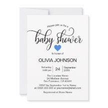 Personlig Blue Heart White Boy Baby Shower