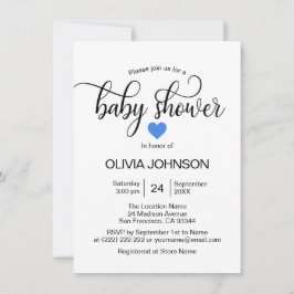 Personlig Blue Heart White Boy Baby Shower Inbjudningar