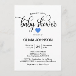 Personlig Blue Heart White Boy Baby Shower Inbjudningar