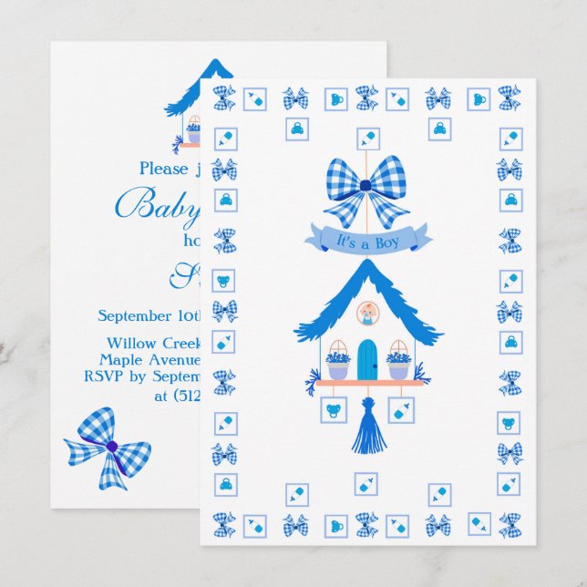 Personlig Blue House Det är en pojkvän-babyskor Inbjudningar (Fram/baksida)