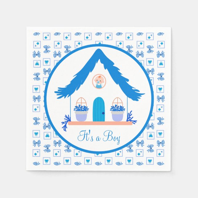 Personlig Blue House Det är en pojkvän-babyskor Pappersservett (Framsidan)