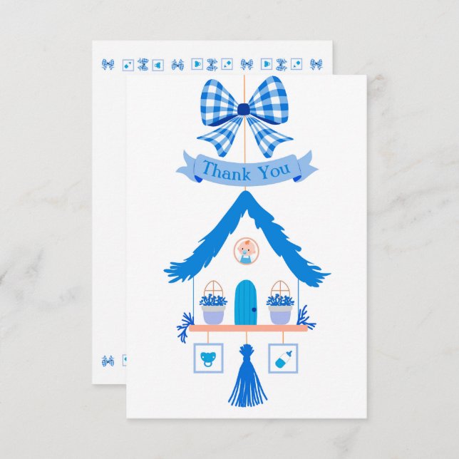Personlig Blue House Tack Baby Shower (Fram/baksida)