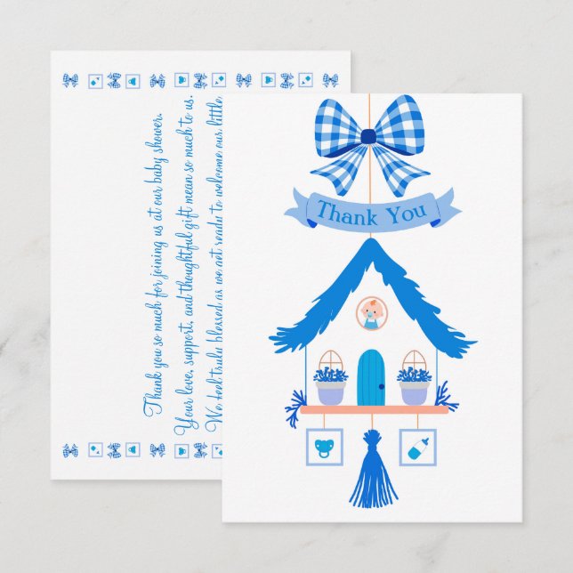 Personlig Blue House Tack Baby Shower Kort (Fram/baksida)
