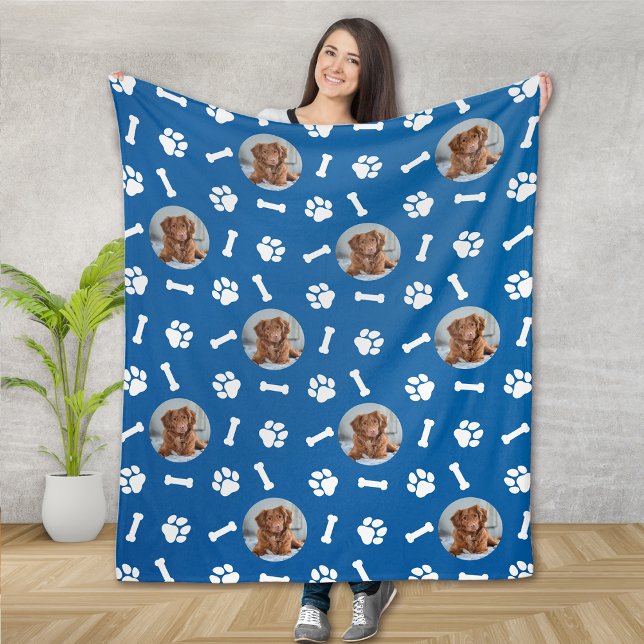 Personlig Blue Hund Photo Paw Skriv ut Mönster Fleecefilt (Skapare uppladdad)