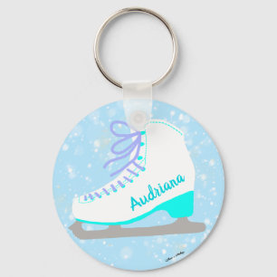 Personlig Blue Ice Skates Cute Figur Skater Nyckelring