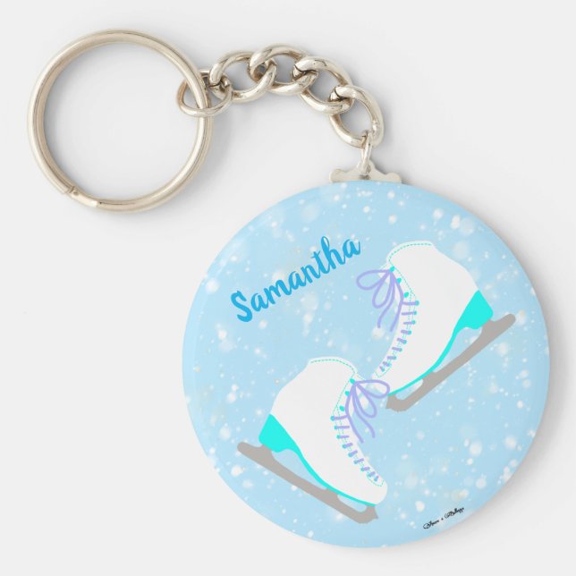 Personlig Blue Ice Skates Cute Kawaii Figur Nyckelring (Framsidan)