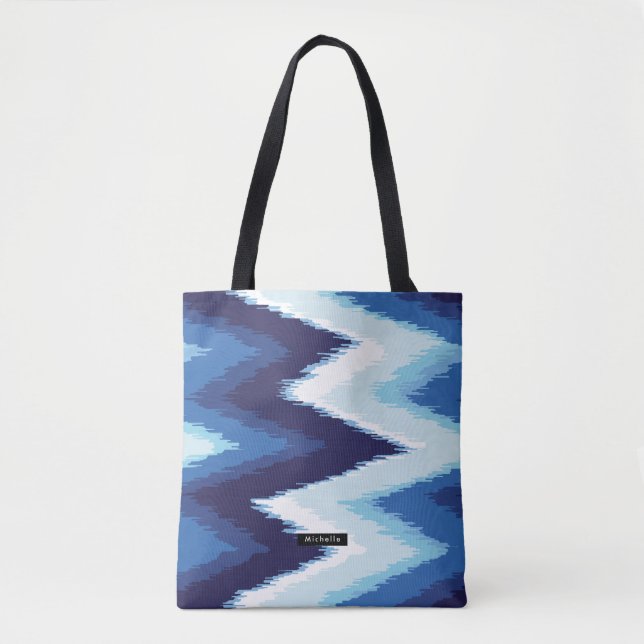 Personlig Blue Ikat Chevron Mönster Bridesmaid Tygkasse (Framsida)