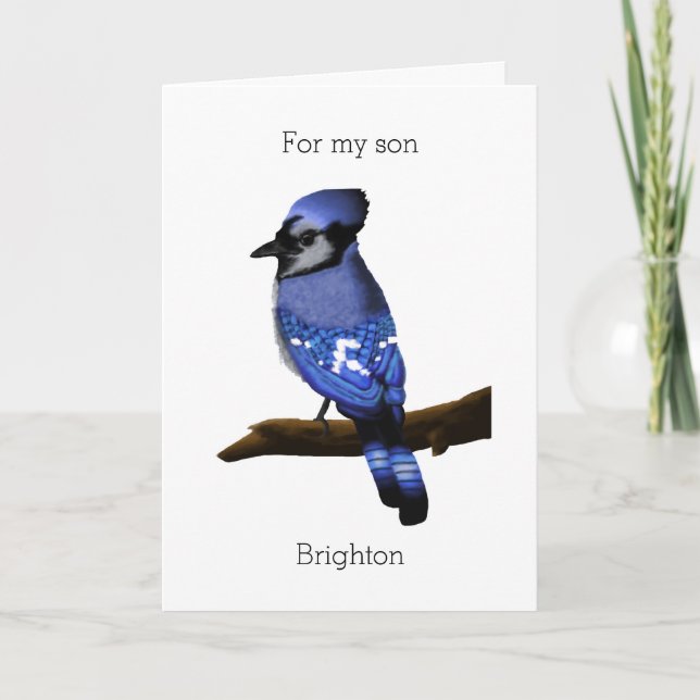 Personlig Blue Jay för min son Birthday Kort (Framsida)