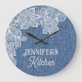 Personlig Blue Jean Kitchen Wall Clock Stor Klocka