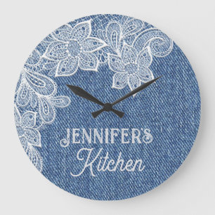 Personlig Blue Jean Kitchen Wall Clock Stor Klocka