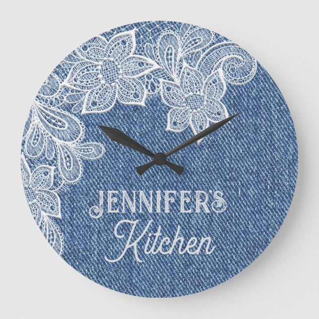 Personlig Blue Jean Kitchen Wall Clock Stor Klocka (Framsida)