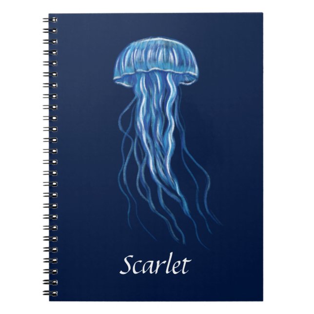 Personlig Blue Jellyfish illustration design Anteckningsbok (Framsidan)