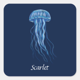 Personlig Blue Jellyfish illustration design Fyrkantigt Klistermärke