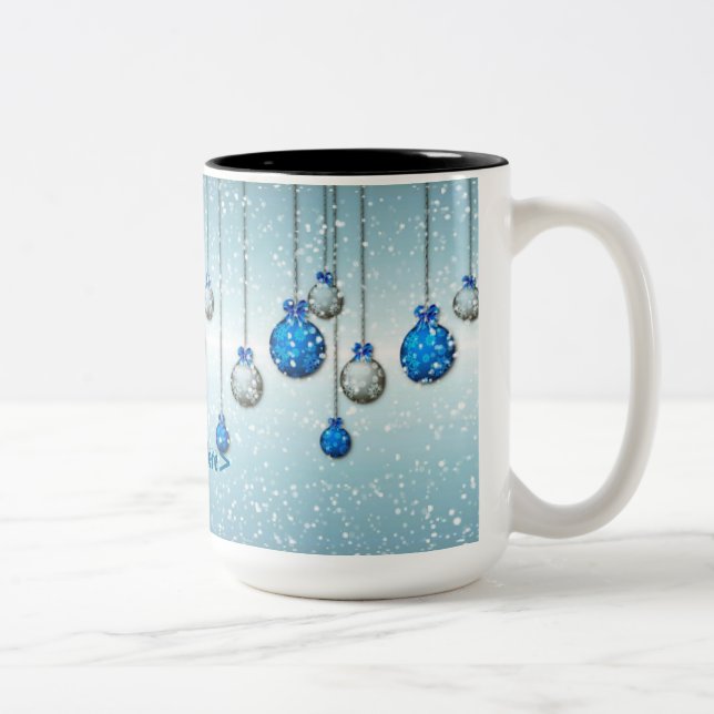 Personlig Blue jul Snö Ornaments Mugg (Höger)